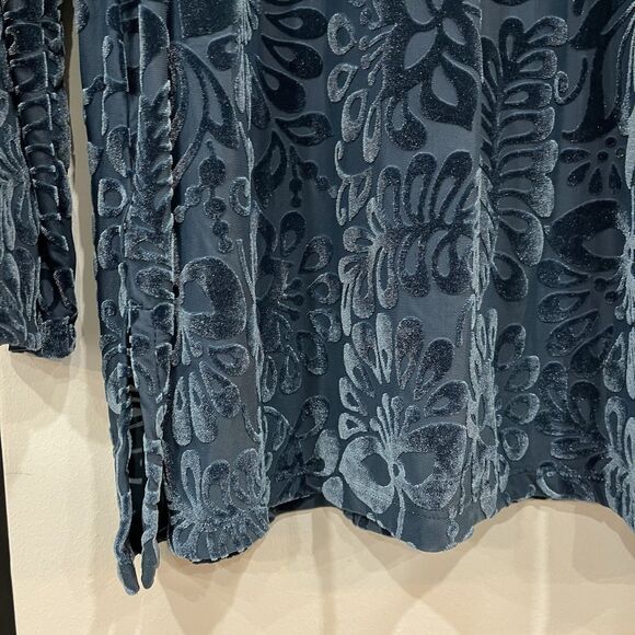 Soft Surroundings Walden Floral Velvet Turtleneck  Top Teal Blue Size 2X Plus - Picture 2 of 5